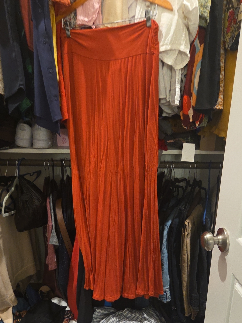 Women’s Burnt Orange Maxi Skirt - Elegant Stretch Waist